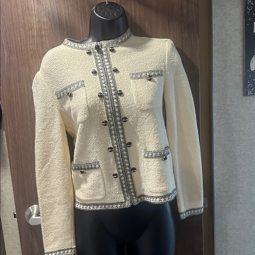 Vintage  St. John Collection Cream Blazer with Black Trim Marie Gray collection